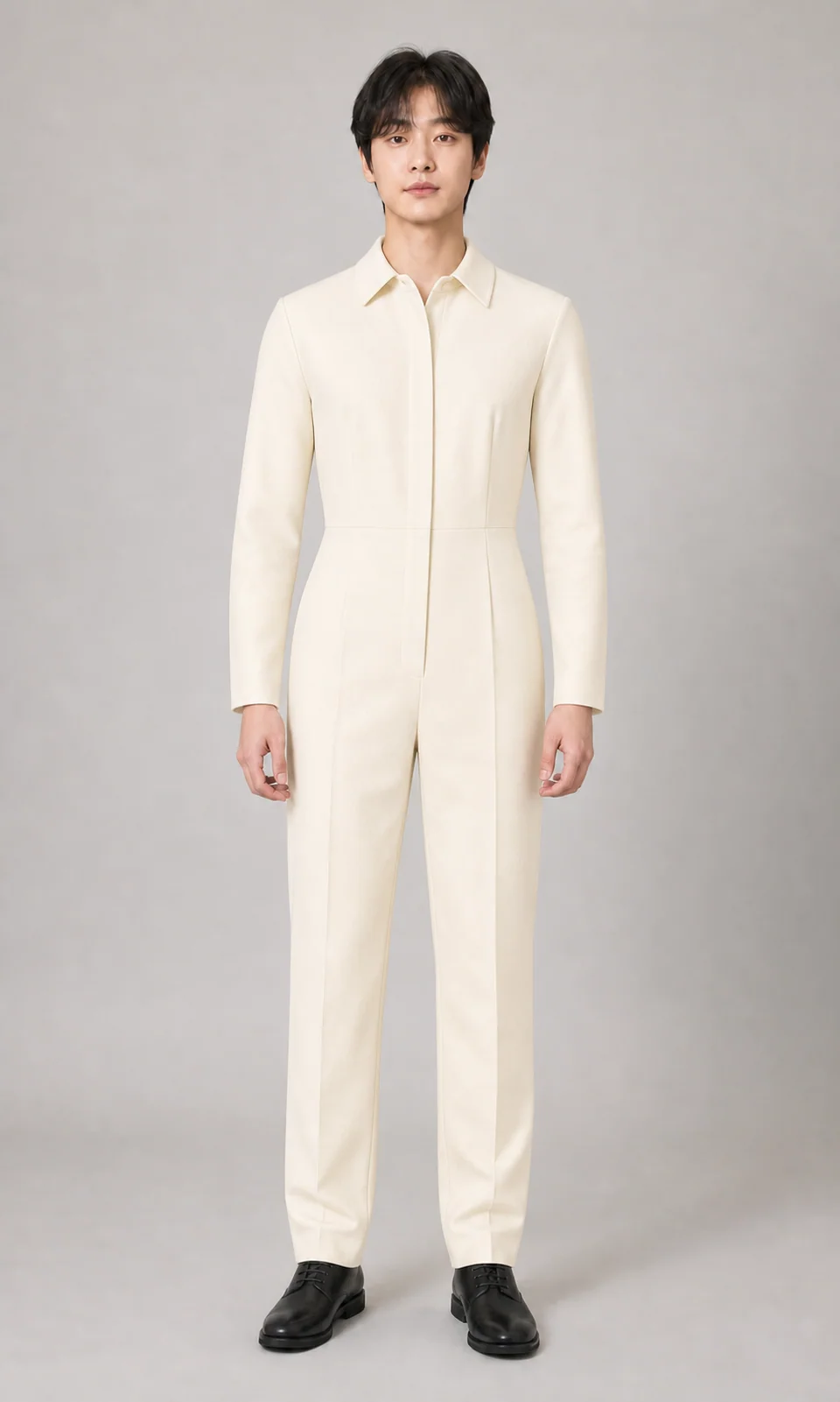 Synthetic adult model wearing the Ivory Column demo garment