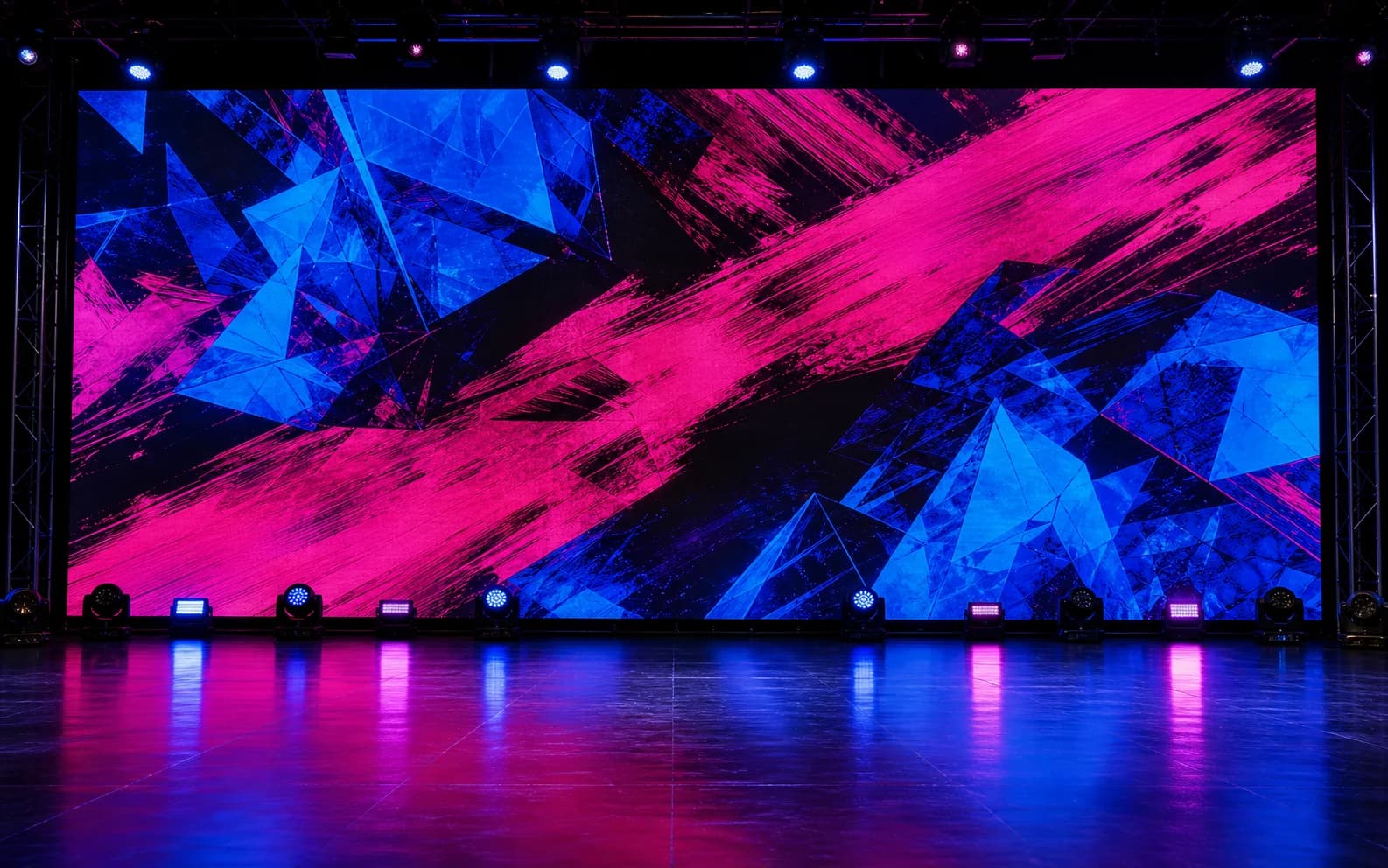 Synthetic cobalt and magenta LED stage used as a demo scene